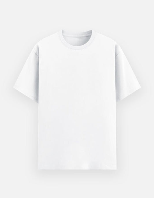 Minimal Core Tee in white, lightweight poly-cotton blend for everyday comfort and effortless layering.