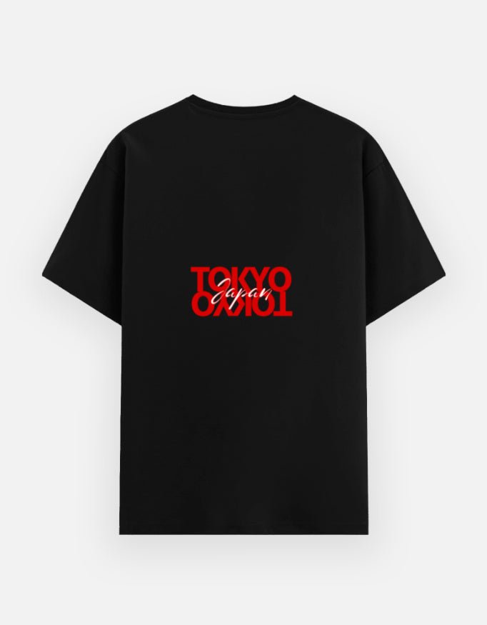Neo Tokyo Tee featuring bold red typography inspired by Tokyo street culture on a black background.