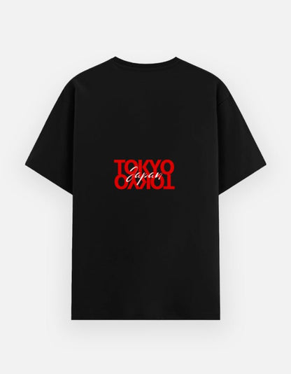 Neo Tokyo Tee featuring bold red typography inspired by Tokyo street culture on a black background.