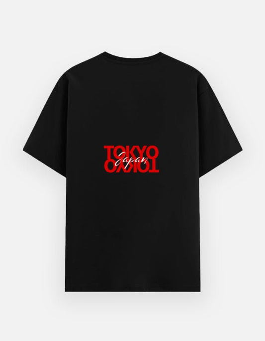 Neo Tokyo Tee featuring bold red typography inspired by Tokyo street culture on a black background.